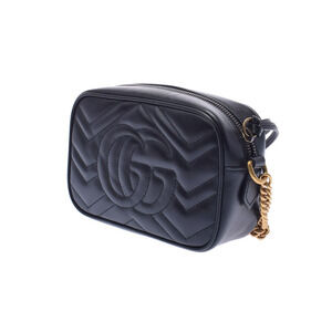 Gucci Shoulder Bag Calfskin Black GG Marmont